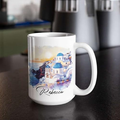 Colorful With Santorini Greece Design | Customised Coffee Mug | 11 OZ