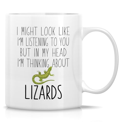 Funny Lizard Lover Thinking About Lizards or | Ceramic Coffee Mug | 11 OZ