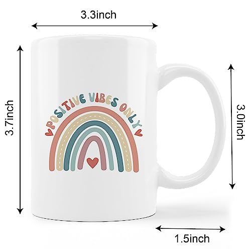 Retro Groovy Positive Vibes Boho Rainbow Heart | Ceramic Coffee Mug | 11 OZ