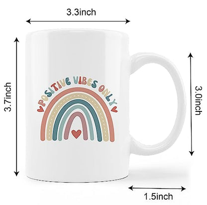 Retro Groovy Positive Vibes Boho Rainbow Heart | Ceramic Coffee Mug | 11 OZ