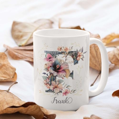 Letter F Themed Customized Floral Alphabet | Customised Coffee Mug | 11 OZ