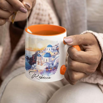 Colorful With Santorini Greece Design | Customised Coffee Mug | 11 OZ
