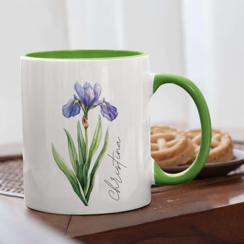 Iris Flower Accent Personalized Floral | Customised Coffee Mug | 11 OZ