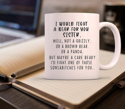 Fight Bear For Sister Funny Gift Sisters In | Ceramic Coffee Mug | 11 OZ