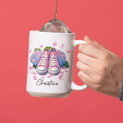 Hydrangea And Shoes Design Custom Name Gift | Customised Coffee Mug | 11 OZ