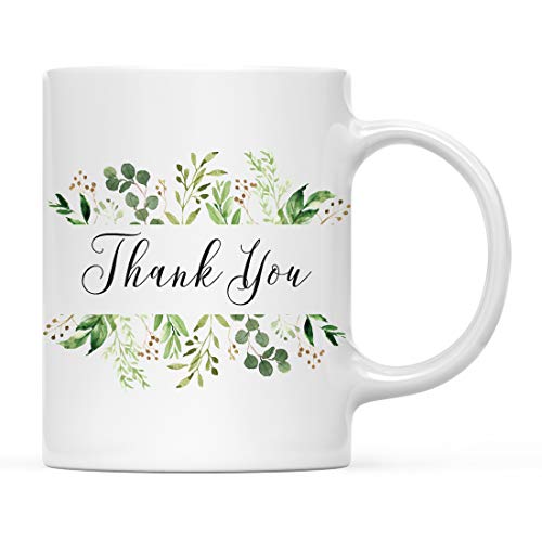 Thank You Gratitude Gift Greenery Leaves | Ceramic Coffee Mug | 11 OZ