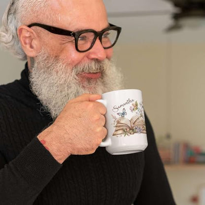 Unique Customized With Butterfly Open Book | Customised Coffee Mug | 11 OZ