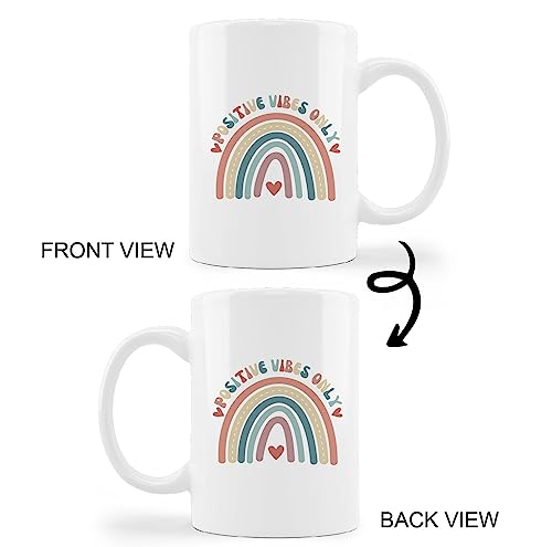Retro Groovy Positive Vibes Boho Rainbow Heart | Ceramic Coffee Mug | 11 OZ