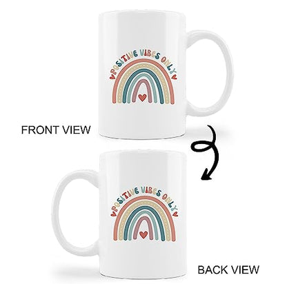 Retro Groovy Positive Vibes Boho Rainbow Heart | Ceramic Coffee Mug | 11 OZ