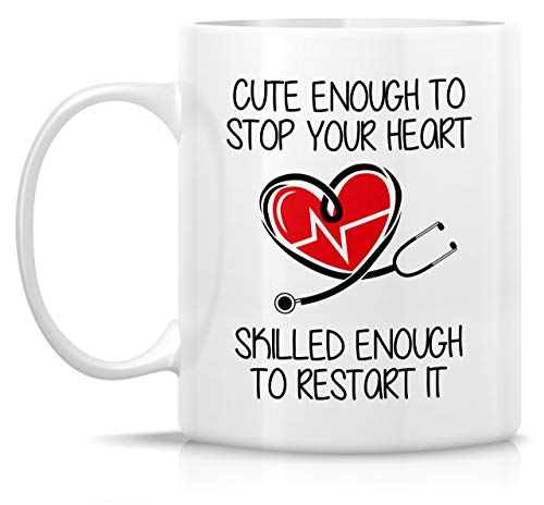 Funny Cute Enough To Stop Your Heart Skilled | Ceramic Coffee Mug | 11 OZ