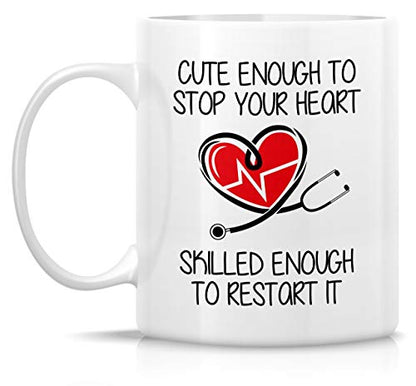 Funny Cute Enough To Stop Your Heart Skilled | Ceramic Coffee Mug | 11 OZ