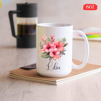 Unique Hibiscus Gift For Flower Lovers | Customised Coffee Mug | 11 OZ