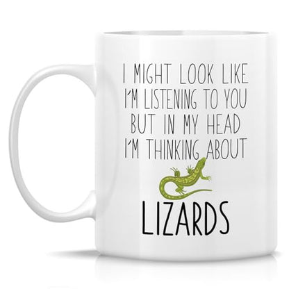 Funny Lizard Lover Thinking About Lizards or | Ceramic Coffee Mug | 11 OZ