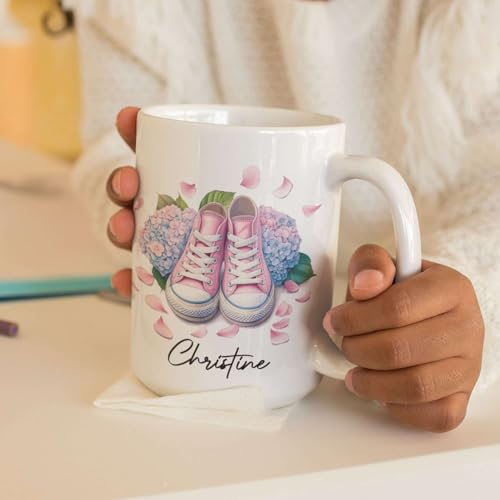 Hydrangea And Shoes Design Custom Name Gift | Customised Coffee Mug | 11 OZ