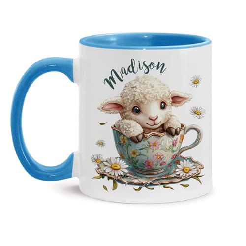 Lamb With Customized Name In Floral Design | Customised Coffee Mug | 11 OZ