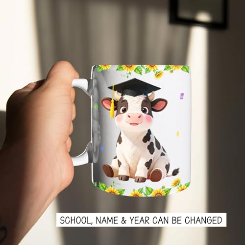 Personalized School Name Year Cow Graduate | Customised Coffee Mug | 11 OZ