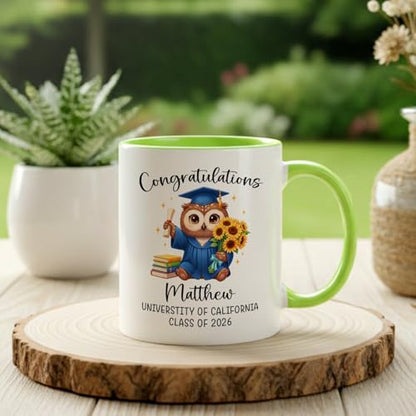 Owl Just Graduated Accent Personalized Name | Customised Coffee Mug | 11 OZ