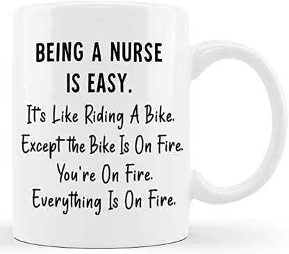 Being Nurse Is Easy Like Riding Bike Funny | Ceramic Coffee Mug | 11 OZ