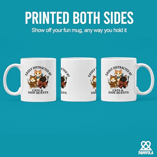Easily Distracted By Cats and Side Quests Cat | Ceramic Coffee Mug | 11 OZ