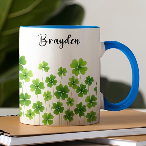 Personalized Name Gift For 4 Leaf Clover | Customised Coffee Mug | 11 OZ