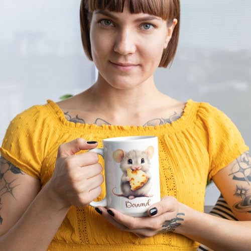 Mouse Holding Cheese Design Custom Name | Customised Coffee Mug | 11 OZ