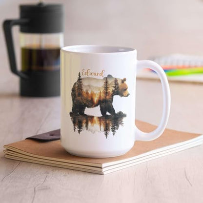 Bear And Mountains Personalized Name Custom | Customised Coffee Mug | 11 OZ