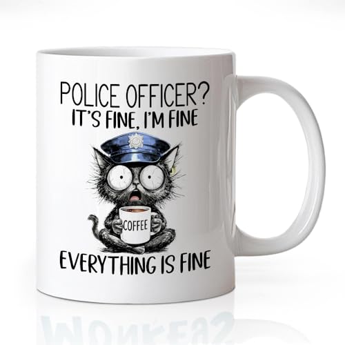 Police Officer It s Fine Cute Cat Theme | Ceramic Coffee Mug | 11 OZ