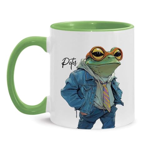 Hipster Frog Themed Customized Choose Name | Customised Coffee Mug | 11 OZ