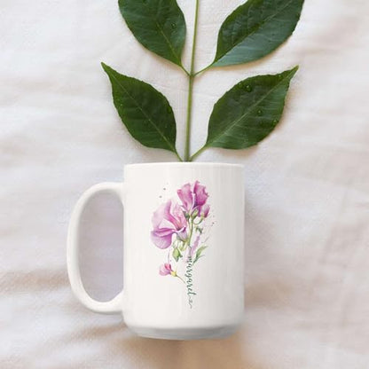Personalized Name With Sweet Pea Customized | Customised Coffee Mug | 11 OZ