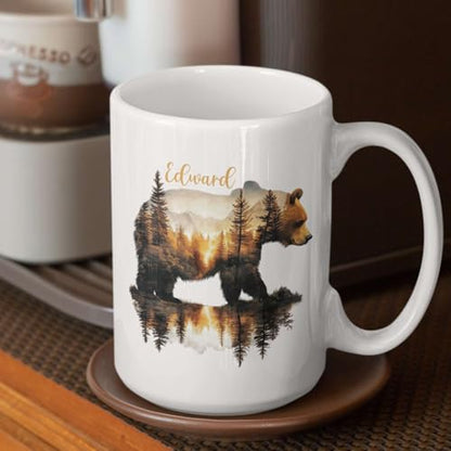 Bear And Mountains Personalized Name Custom | Customised Coffee Mug | 11 OZ