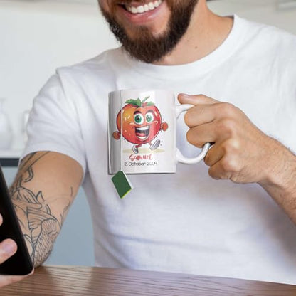 Funny Tomato Cartoon Custom Name And Date | Customised Coffee Mug | 11 OZ
