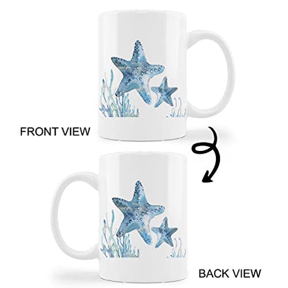 Watercolor Starfish Sea Life Couple Milk | Ceramic Coffee Mug | 11 OZ