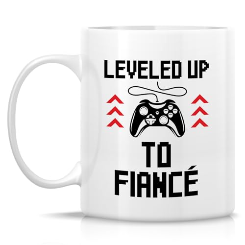 Funny Leveled Up to Fianc Humorous Engagement | Ceramic Coffee Mug | 11 OZ