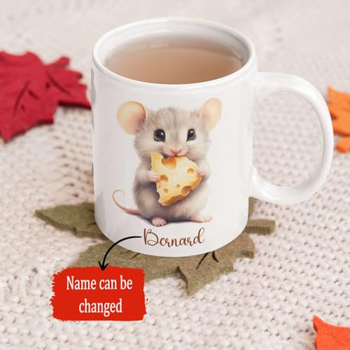 Mouse Holding Cheese Design Custom Name | Customised Coffee Mug | 11 OZ