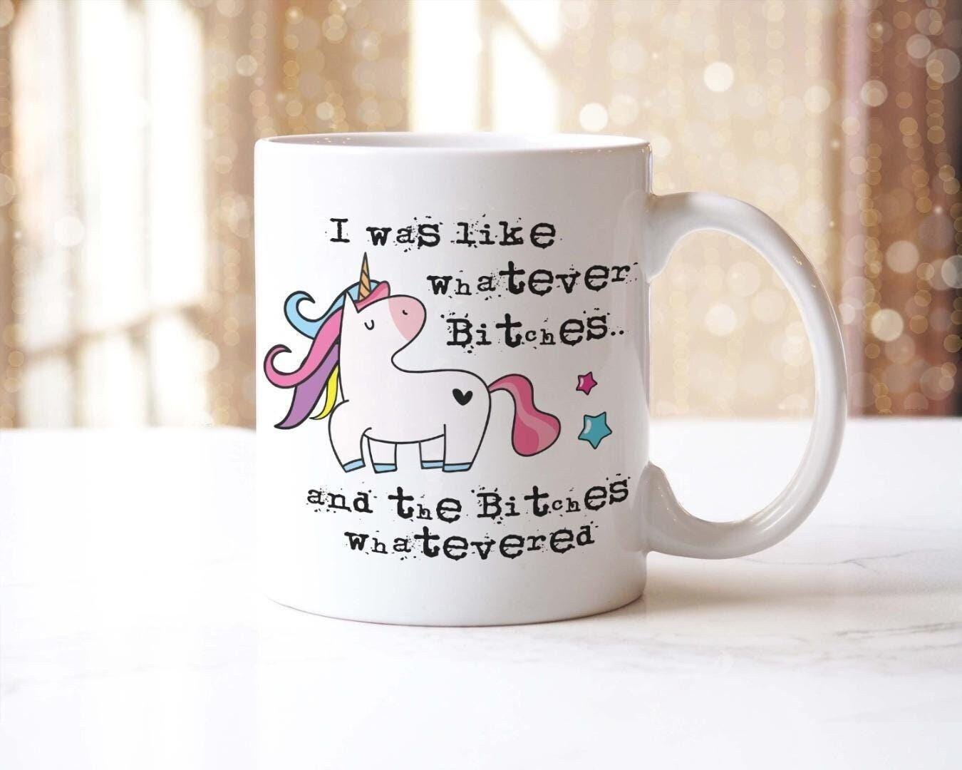 I Was Like Whatever Bitches Mug And Coaster Gift Set Funny Unicorn Coffee Cup
