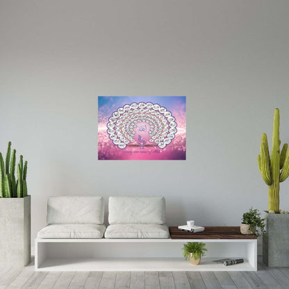 99 Name Of Allah Islamic Arabic Around Pink Peacock English Poster Wall