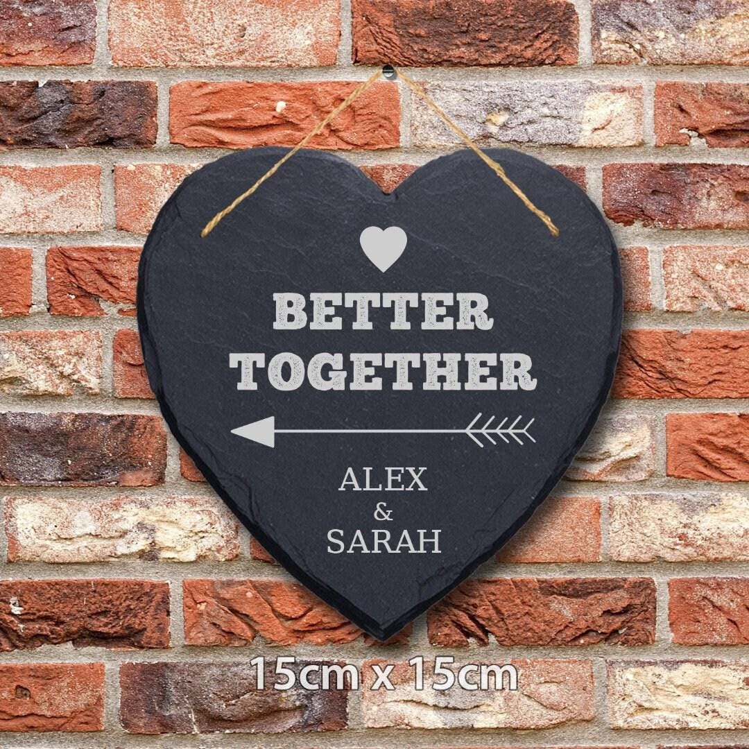 Personalised Engraved Better Together Couples Engagement Wedding Hanging Slate Plaque Gift