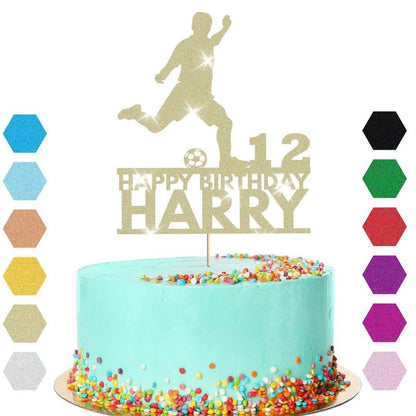 Football Cake Topper Personalised Footballer Birthday Decoration Any Name & Age