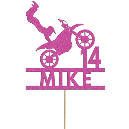 Personalised Glitter Motorbike Cake Topper: Biker Birthday Decoration