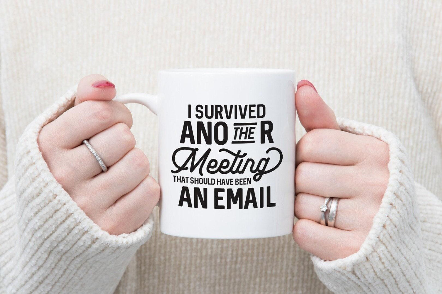 Funny Office Mug & Coaster Set: I Survived Another Meeting