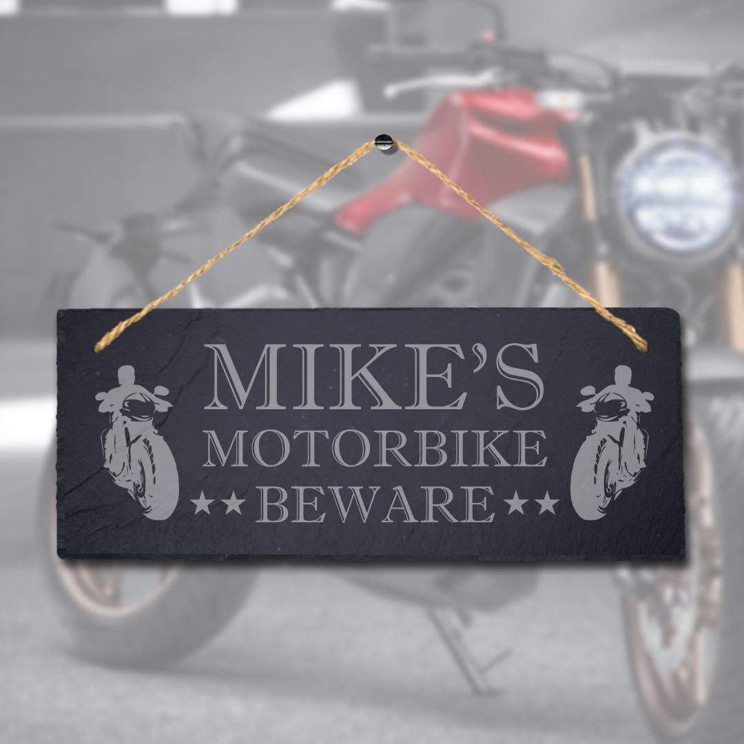 Personalized Name Motorbike Laser Engraved Hanging Slate Shed Riders Plaque Sign