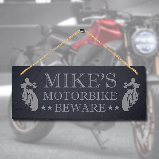 Personalized Name Motorbike Laser Engraved Hanging Slate Shed Riders Plaque Sign