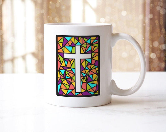 Stained Glass Cross Mug & Coaster Set: Religious Gift