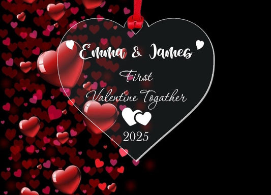Personalised First Christmas Bauble Couple Gift Valentines Day Heart Decoration