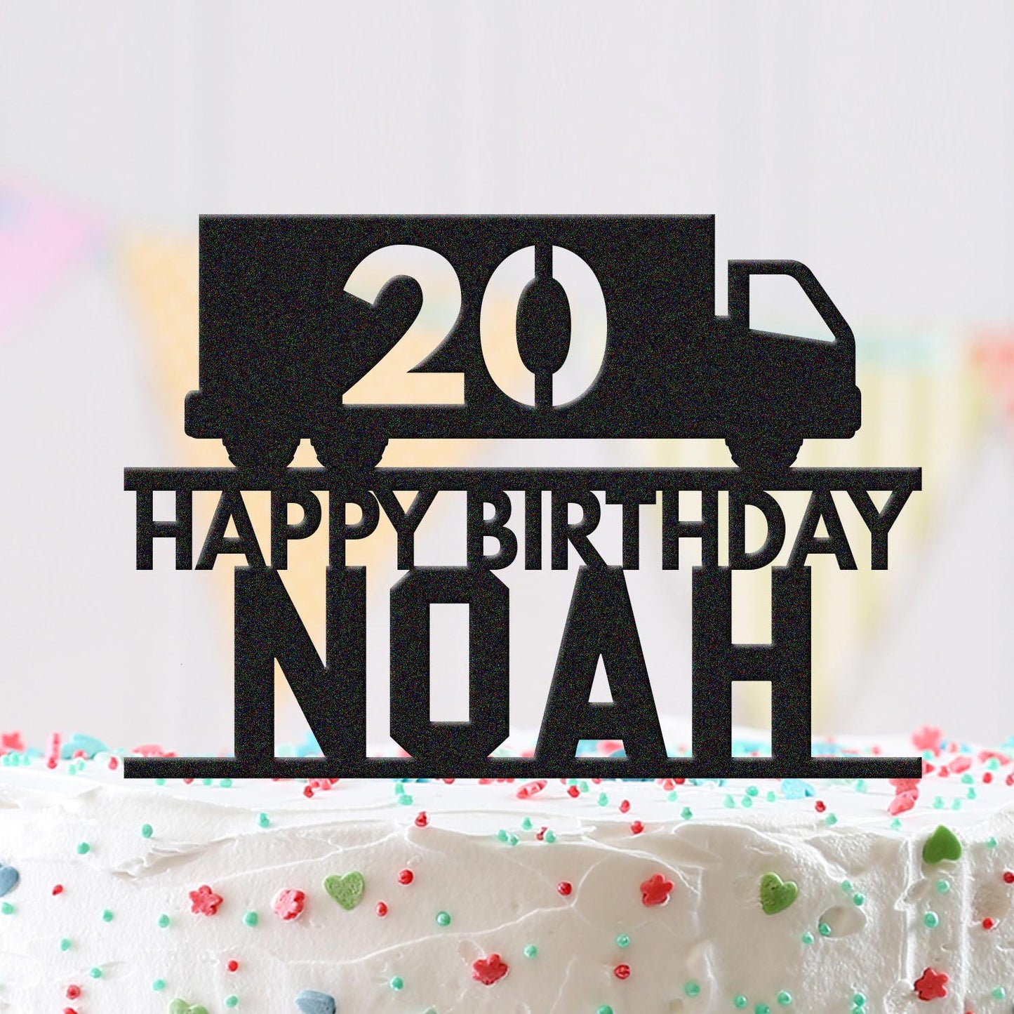 Personalised Acrylic Boy Name Truck Lorry Birthday Cake Topper Decoration Gift