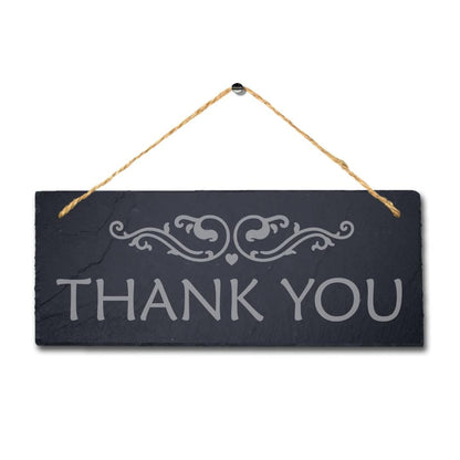 Thank You Laser Engraved Hanging Natural Slate Home Garden Gift Plaque Sign