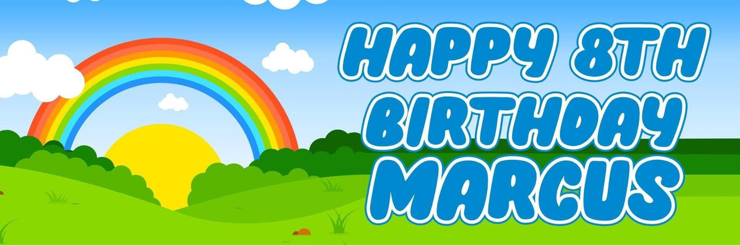 2 Personalised Sun Set Rainbow Birthday Celebration Banners Decoration Posters For Kids Party