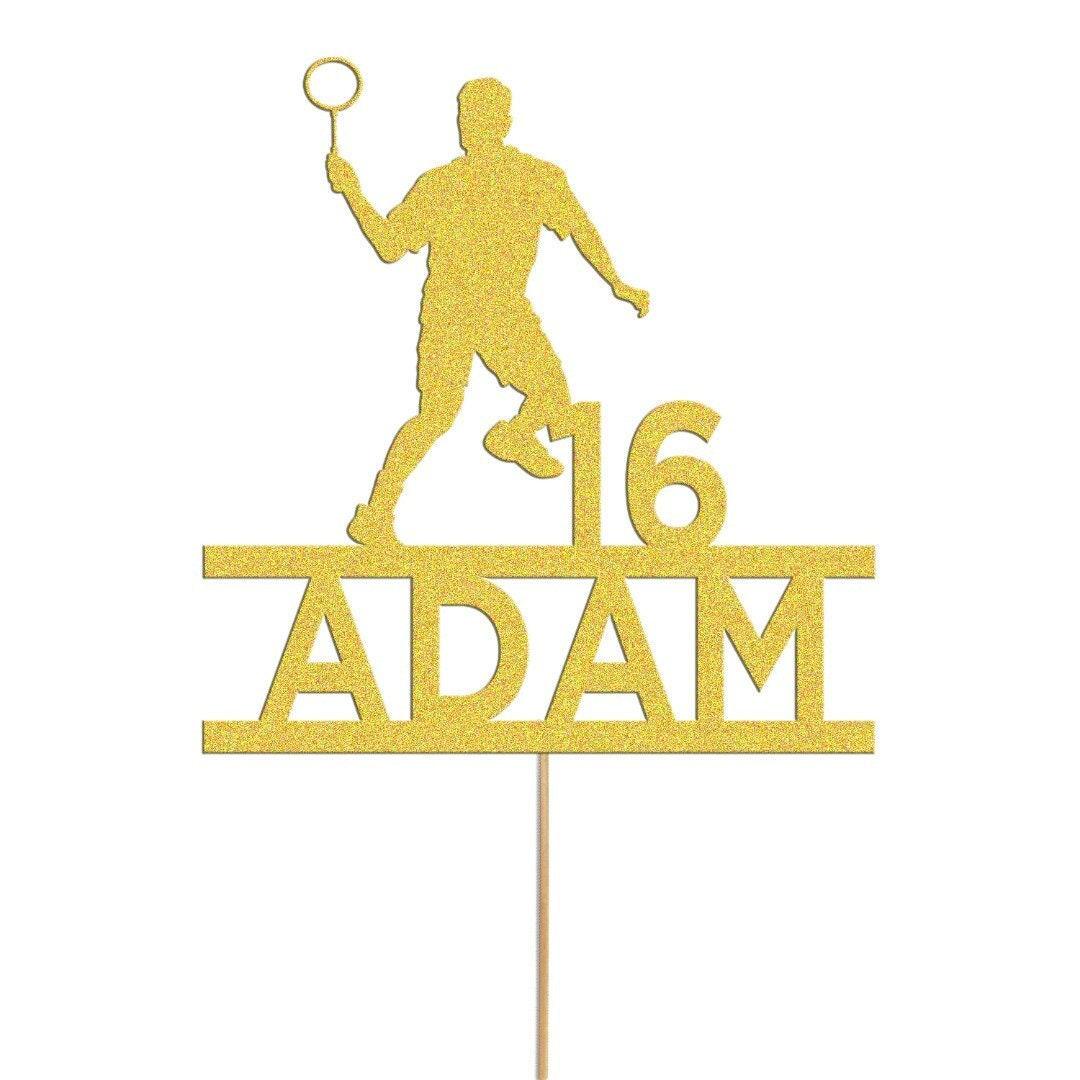Personalised Badminton Player Glitter Cake Topper: Any Name & Age