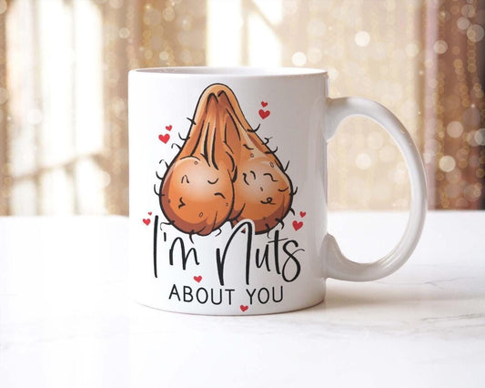 Im Nuts About You Mug & Coaster Funny Rude Girlfriend Wife Balls Birthday Anniversary Tea Coffee Mug Gift Set