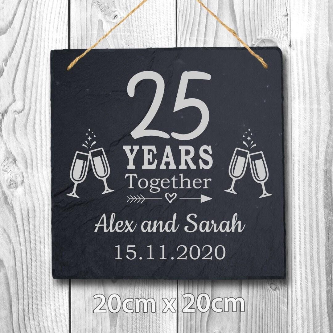Personalised Couples Name Year Date Wedding Anniversary Hanging Slate Gift Sign